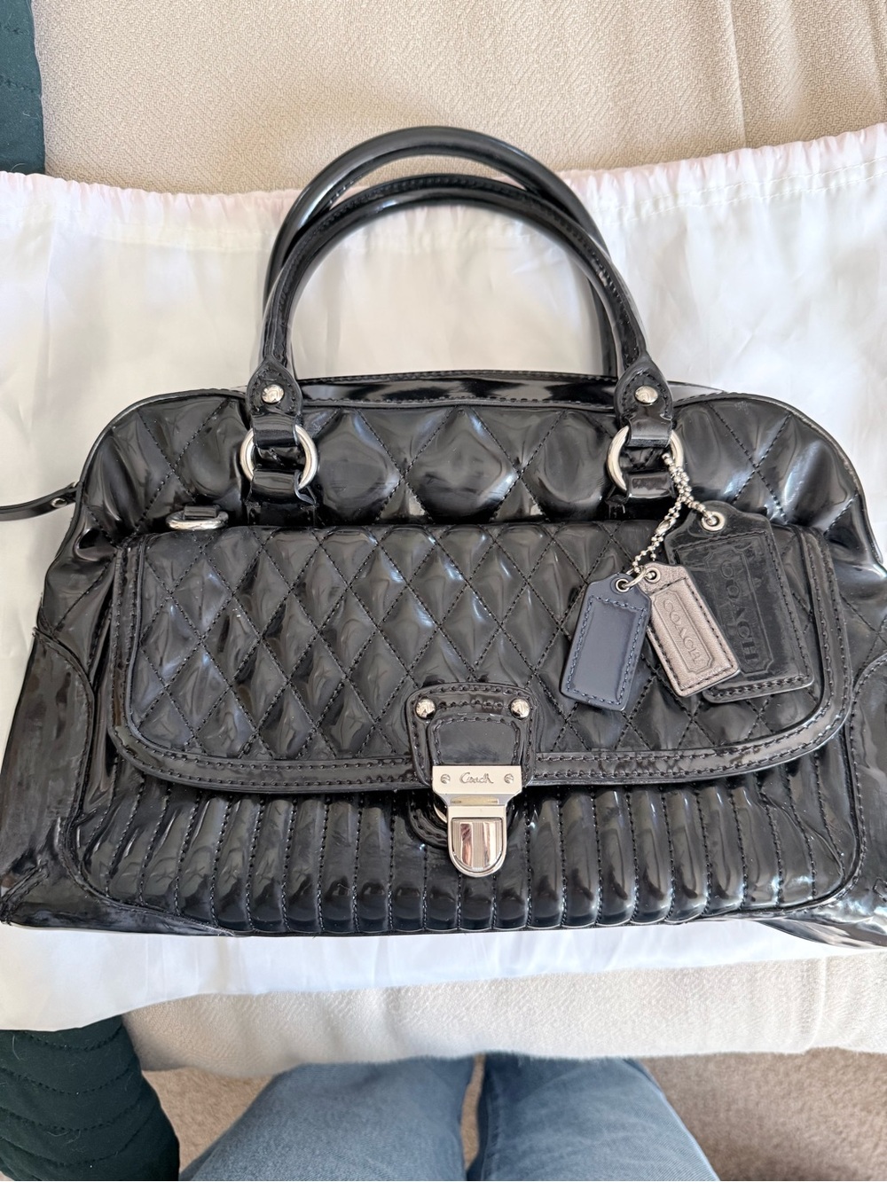 Coach Poppy Patent Leather crossbody bowler bag